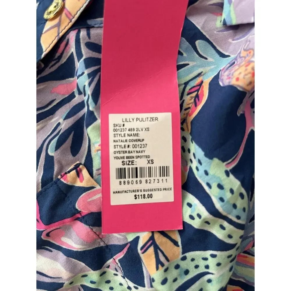 Lilly Pulitzer Natalie Cover Up Womens XS Blue Tropical Print Button Front Tunic